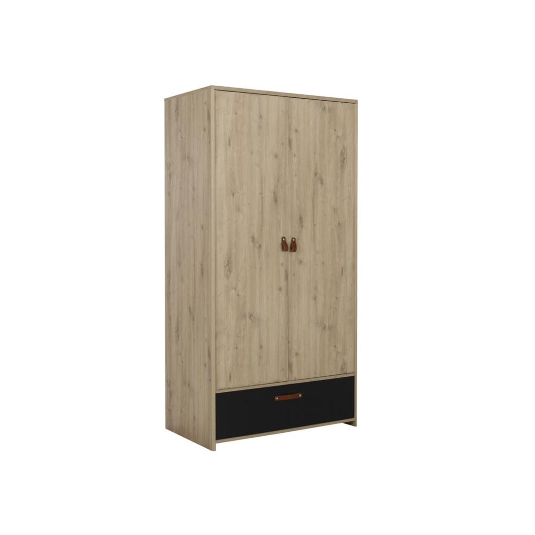 Armoire 2 portes 1 tiroir Chêne/Noir ESTHER Leroy Merlin