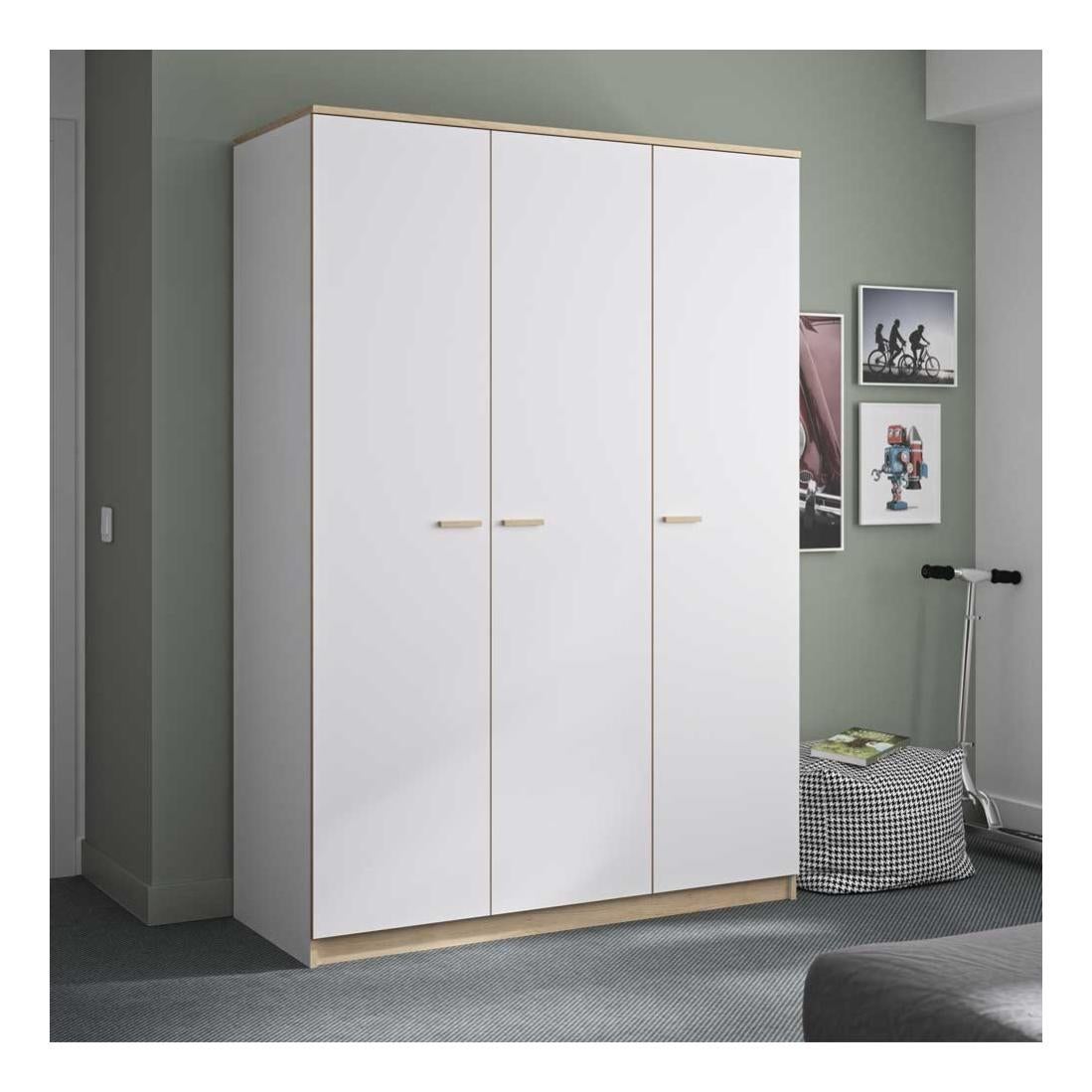 Armoire 3 portes Blanc/Chêne blond MAILLE Leroy Merlin