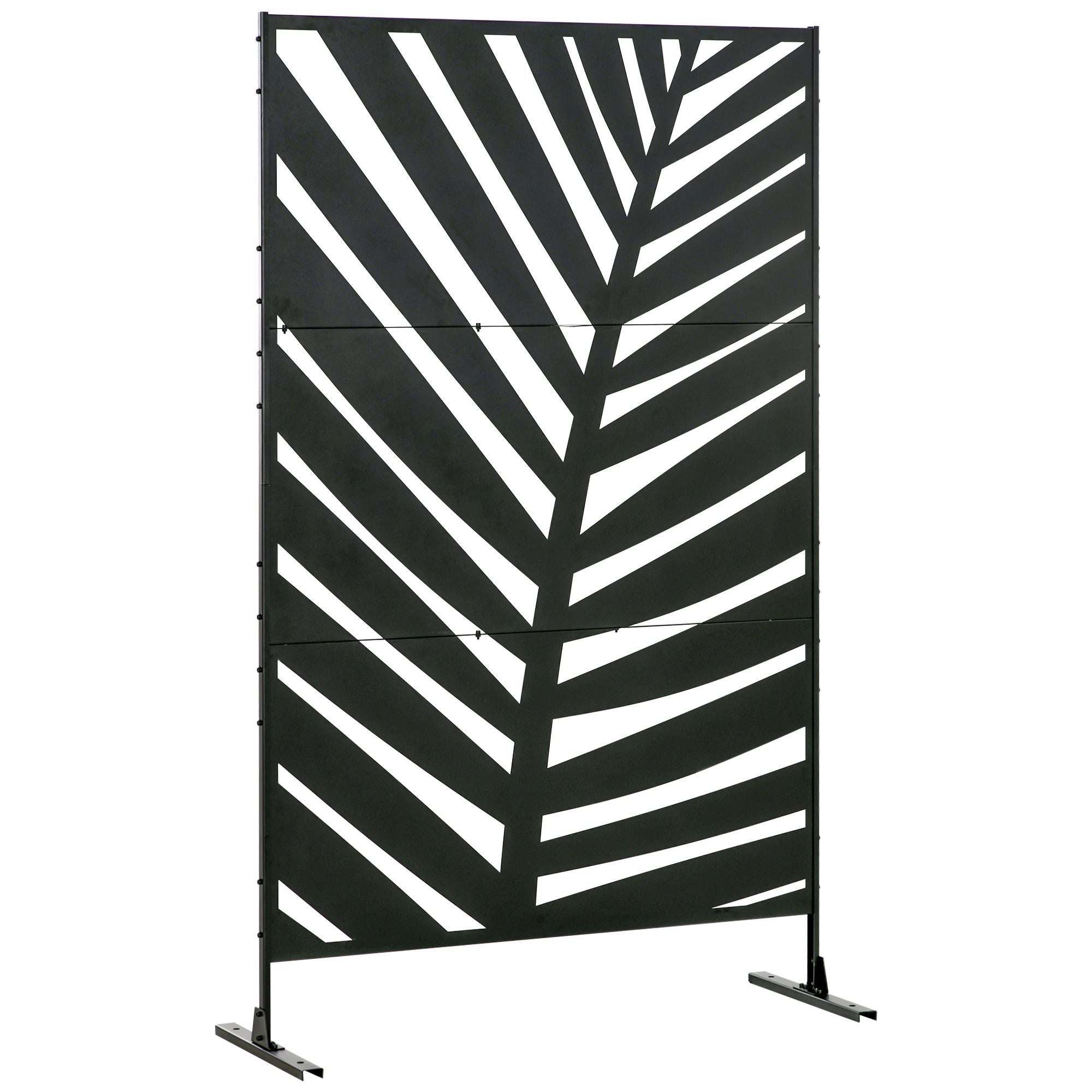 Panneau décoratif extérieur métal - brise vue motif feuilles - acier noir