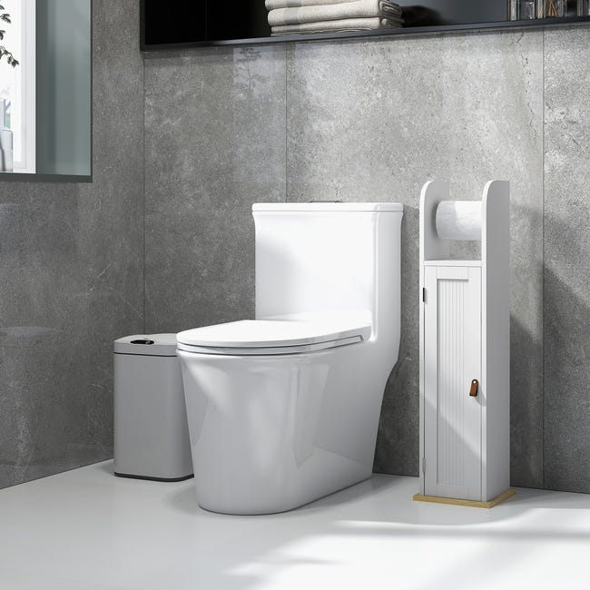 Meuble WC armoire toilette Kleankin- porte, 2 étagères, niche, support  papier - blanc - Achat & prix