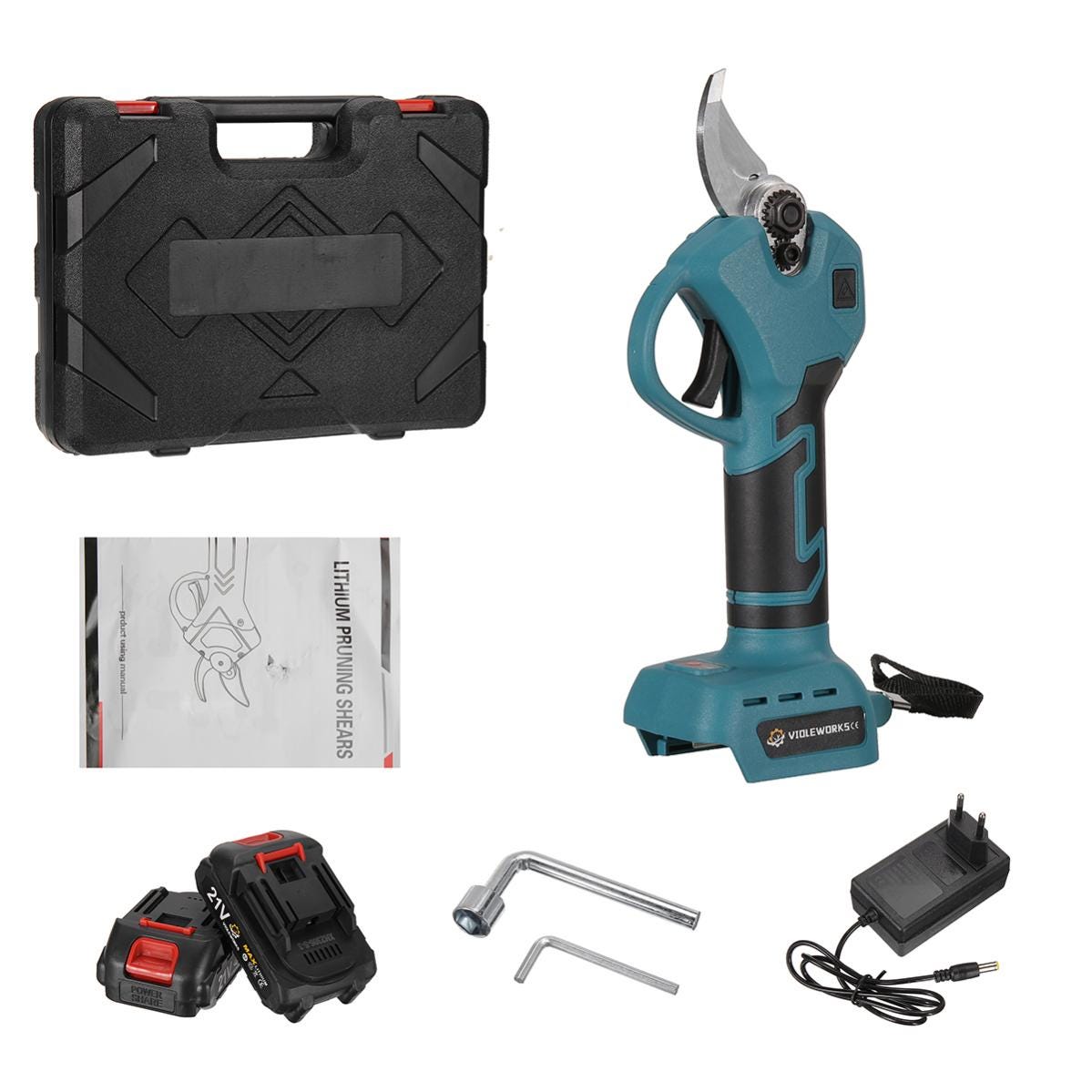 HLILY 21V Cesoie Elettriche Professionali Forbici Potatura 30mm, 2 Batteria Forbice Da Potatura A Batteria, Cordless Per Giardini Albero Fattorie Serre Parchi, 6-8 Ore Di Lavoro - Foto 8