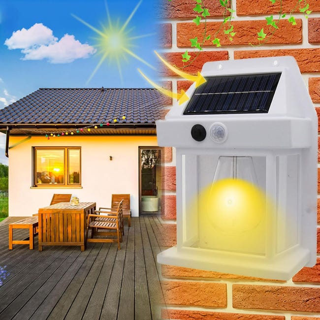 2 luces solares de pared para exteriores, linterna solar de pared con 3  modos y sensor de movimiento, iluminación exterior impermeable
