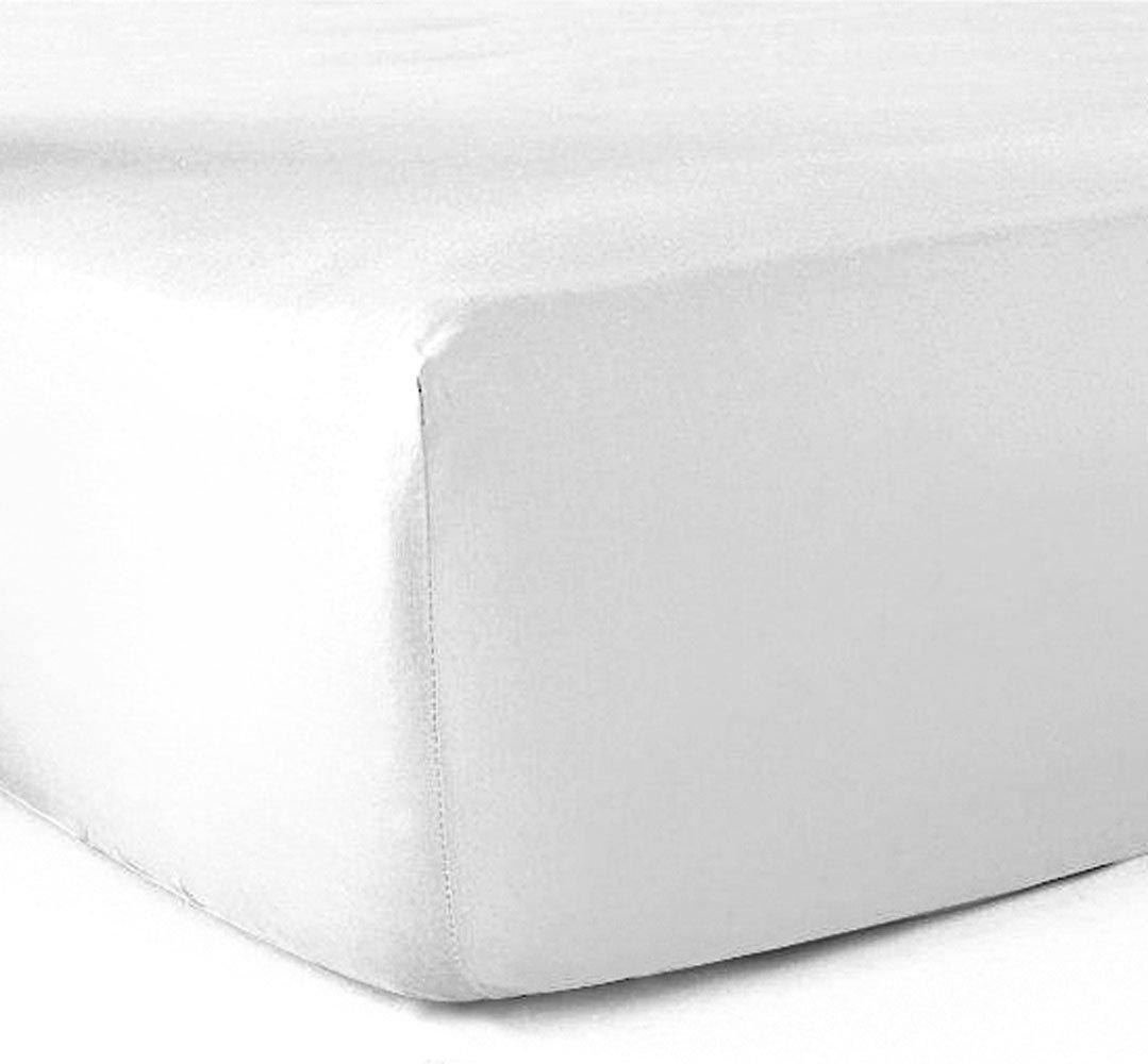 Drap-housse 100% coton 57 Fils Blanc - 160 x 200 cm - Bonnet 30 cm