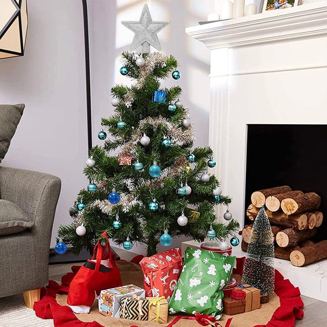 Conjunto de enfeites de natal, decoração de enfeites de árvore de natal,  topper de árvore de natal, decoração de árvore de natal com cabide, 60 peças