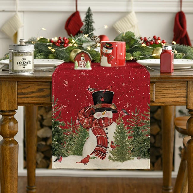 Runner da tavolo natalizio con pupazzo di neve, decorazione per tavolo da  pranzo da cucina per le vacanze di Natale per decorazioni 13x72 pollici