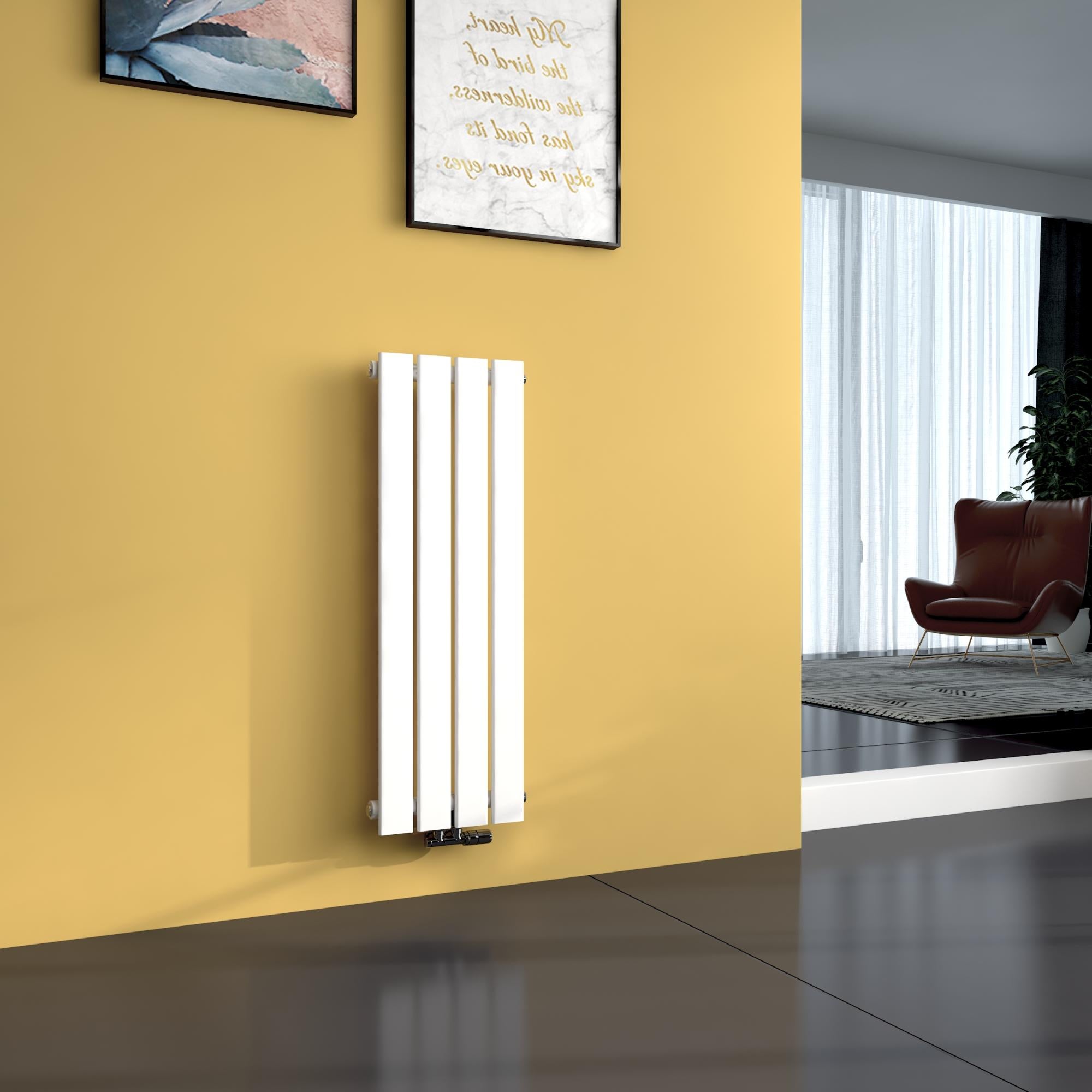 EMKE Verticale platte badkamerradiator, centrale aansluiting, 1-laags