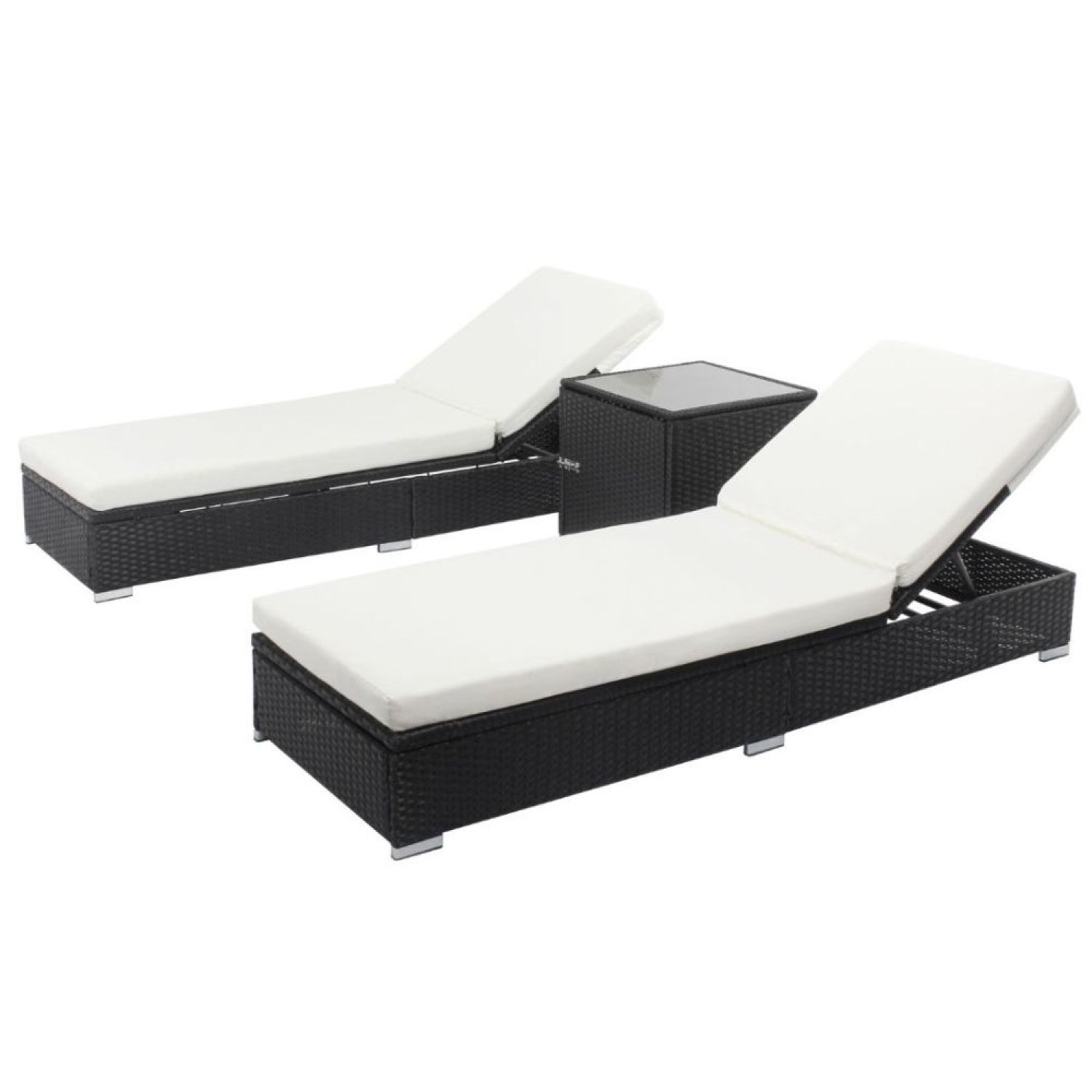 Lot de 2 bains de soleil en r sine tress e noir et matelas blanc