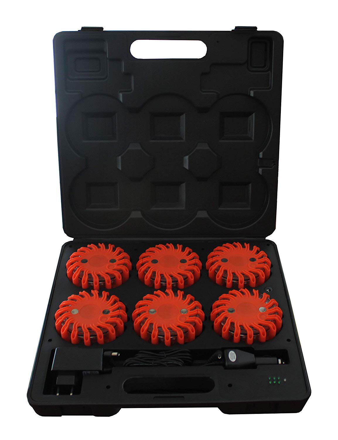 Maletín policial de advertencia 6 balizas señalizadoras a 16 leds naranjas recargables de gran visibilidad y magnéticas