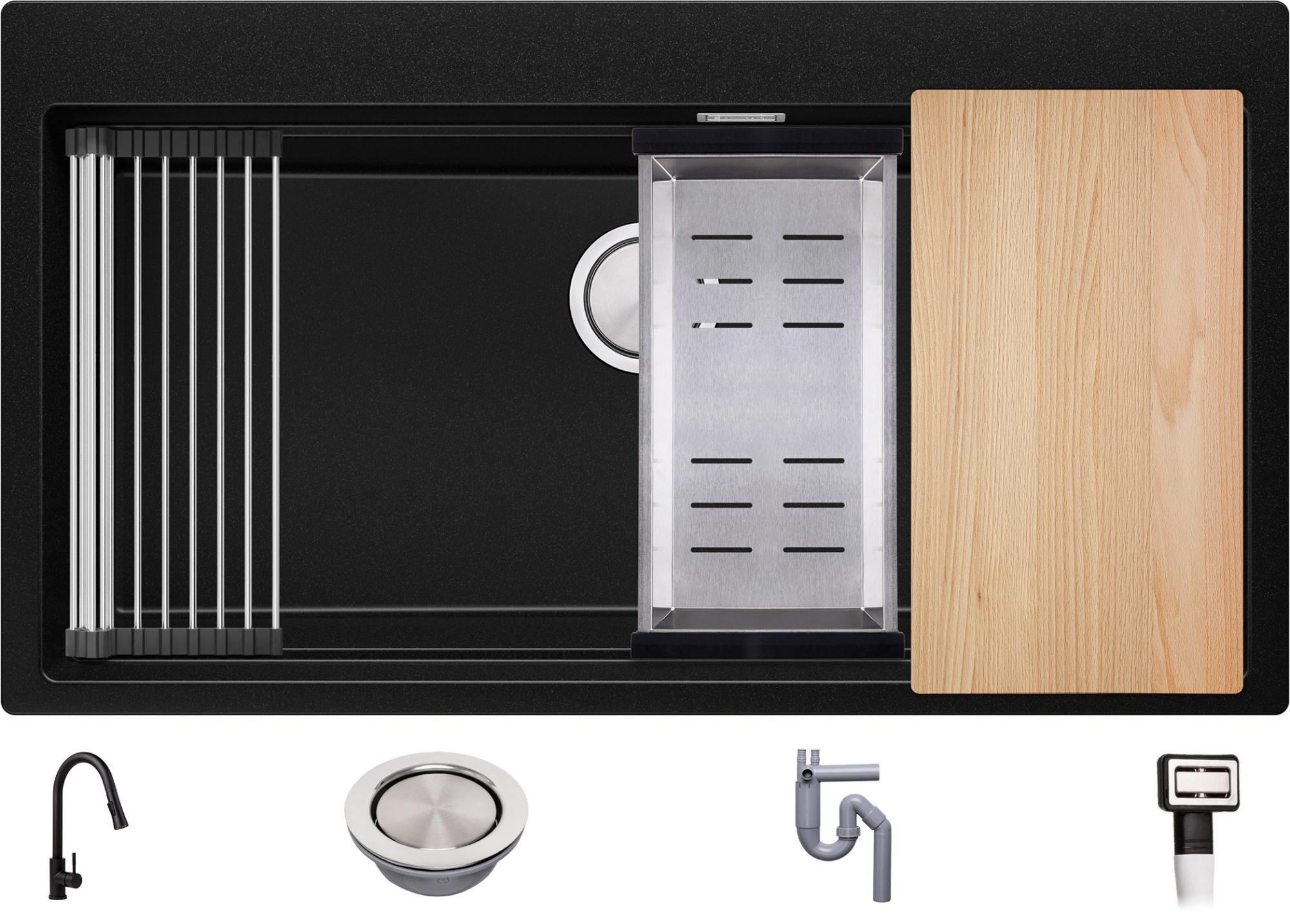 Mexen Bruno Fregadero De Granito 1 Cubeta Con Escurridor Y Grifo De Cocina Telma, Beige - 6513