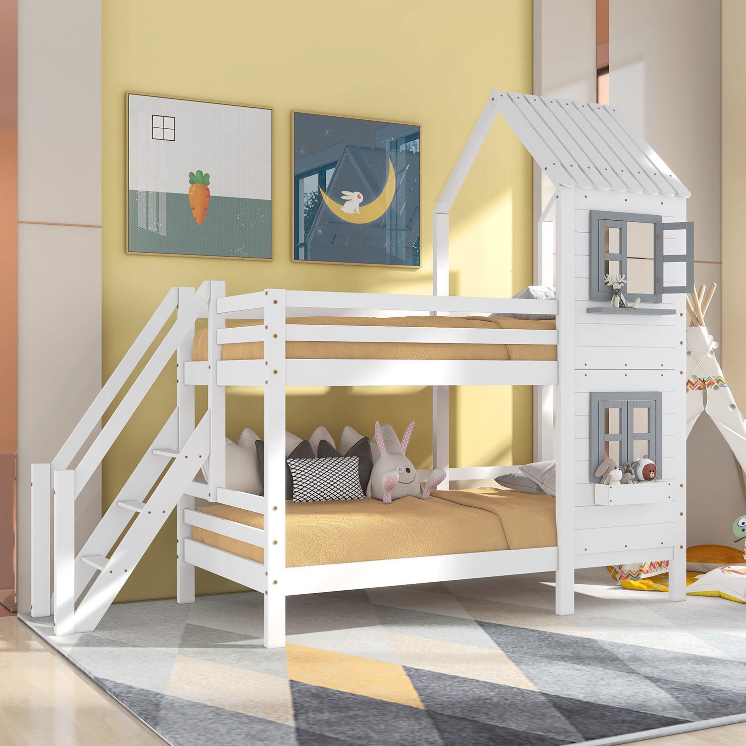 Chambre enfant avec lit superposé - chêne et blanc - 90 *190 cm
