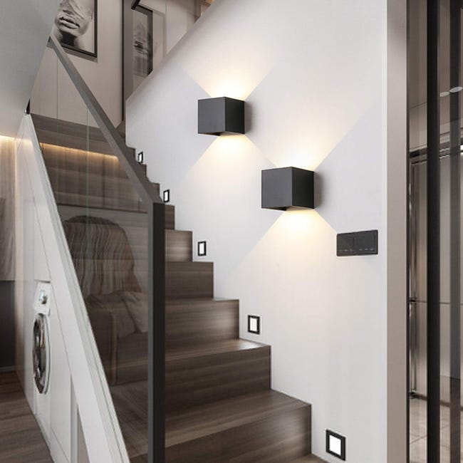 Lámpara de pared LED con luz LED arriba y abajo, aplique de pared de metal,  apliques de pared con patrón de madera, lámpara de pared para interiores