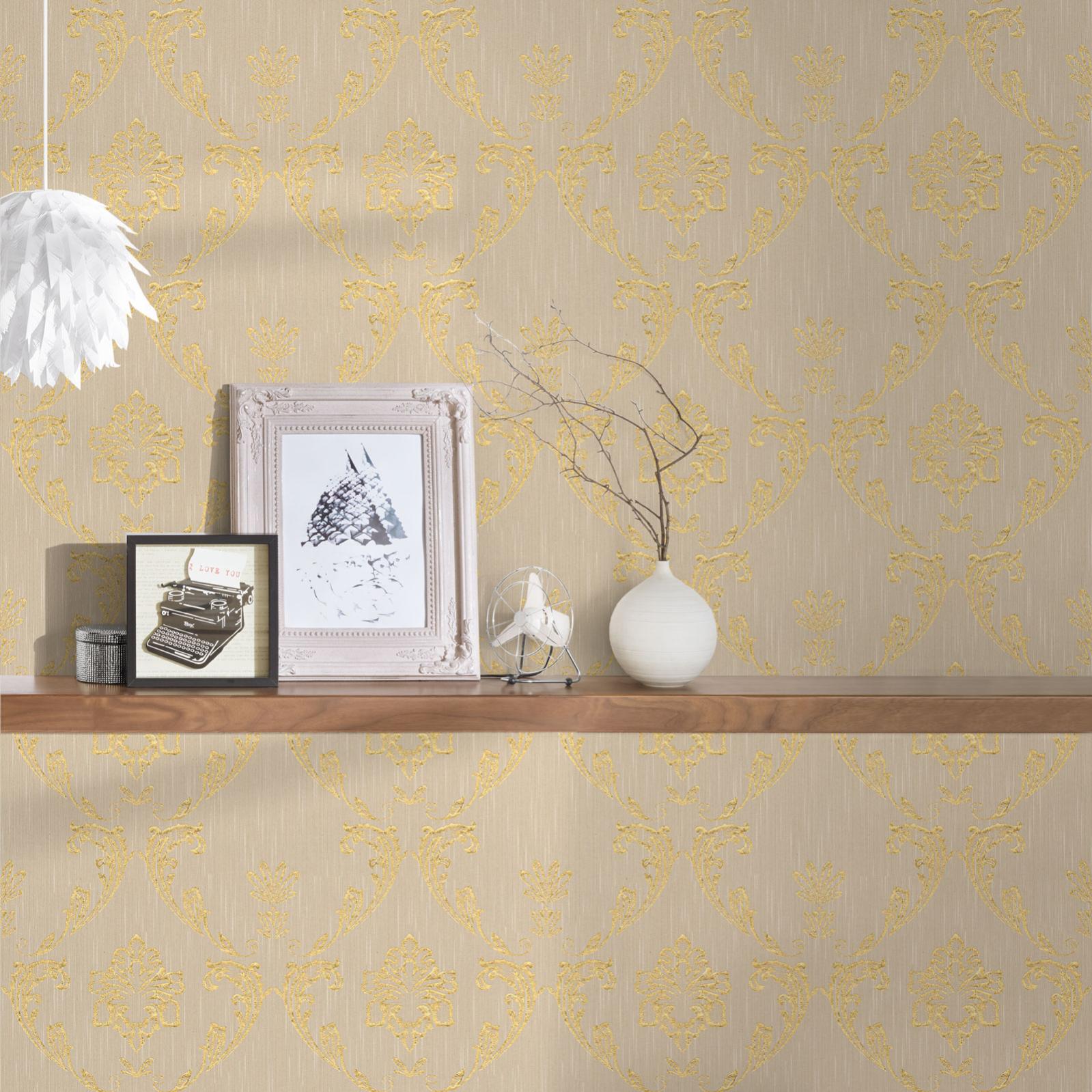 Papel pintado marrón claro con estampado dorado papel pintado barroco para interior vintage papel pintado moderno