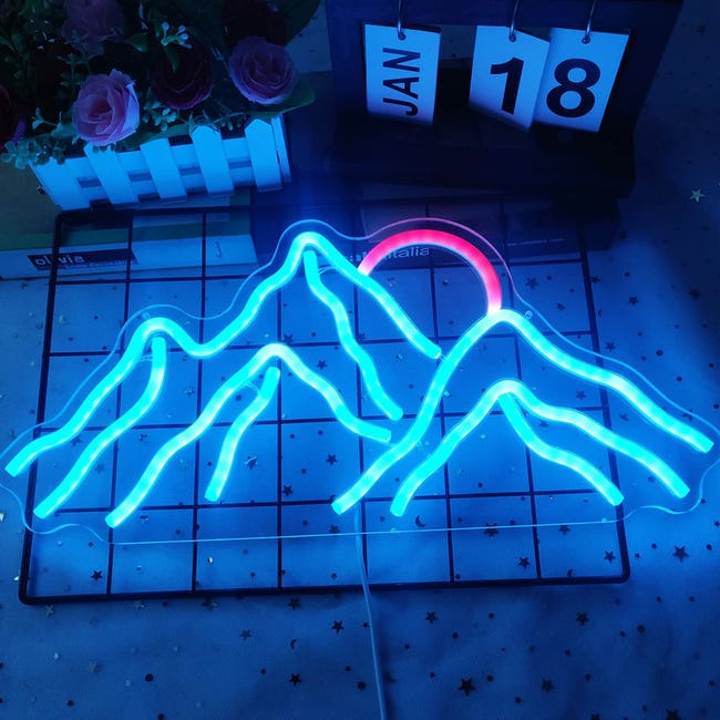 Neon LED Deco,Enseigne Lumineuse Neon Deco Accessoires de, Montagne néon  signe montagne coucher de soleil LED néon glace Bleu Rouge montagne lever  de