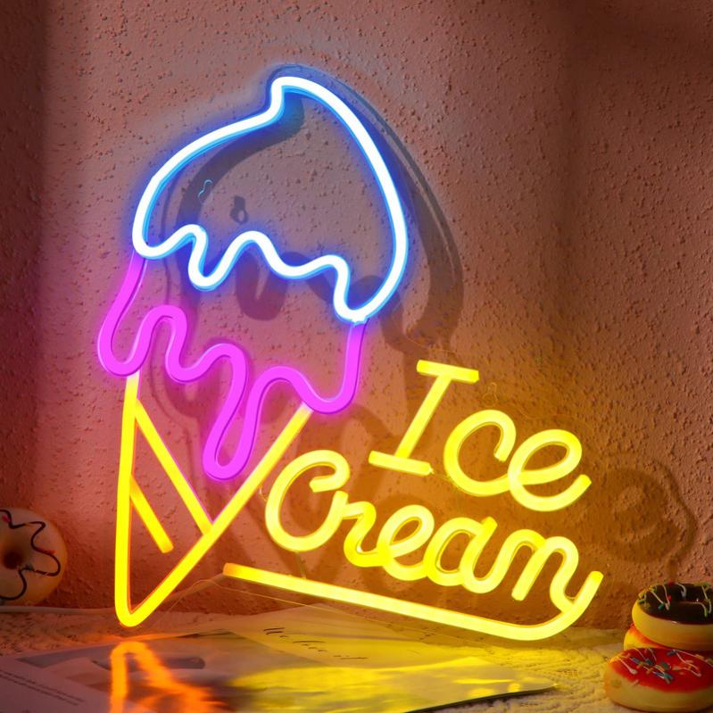 Néon LED Ice Cream Sign Décor Léger, Décor Mural pour Noël, Fête  d'anniversaire, Chambre d'enfants, Salon, Décoration de Fête de Mariage,  Restaurant