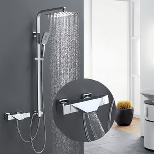 EMKE Ensemble Colonne de douche, Arrondi douchette et 1.5m tuyau de douche  et barre de douche avec porte-savon(0.7m）Chromé Set