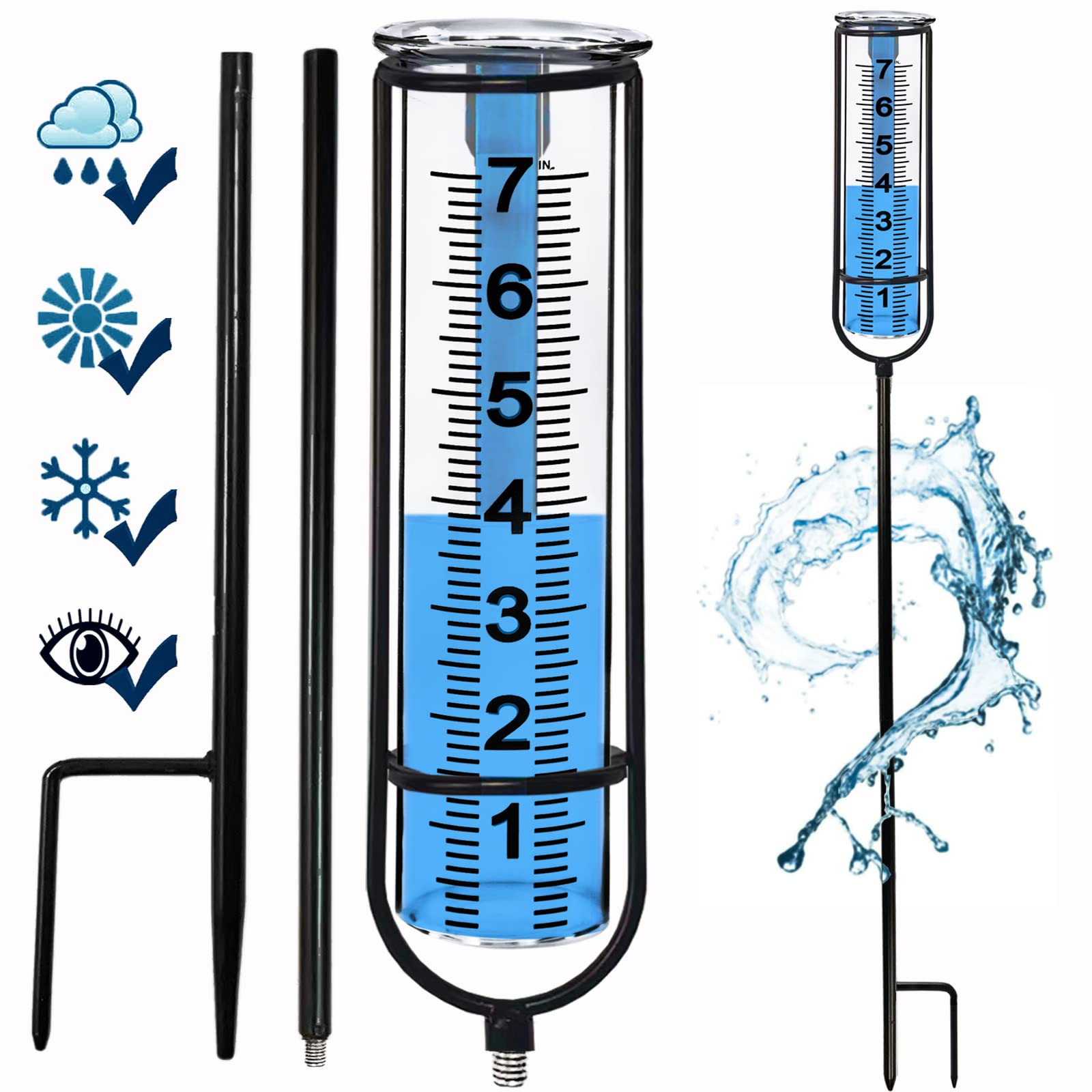 2 set Pluviometro per esterni resistente al gelo con picchetto,  Pluviometro, Altezza regolabile - Strumento di misurazione della pioggia  per Giardino