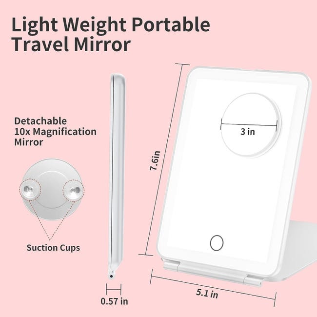 Specchio per il trucco con specchio ingranditore 10X, specchio cosmetico  con luci a LED, specchio da viaggio a LED con 3 luci colorate