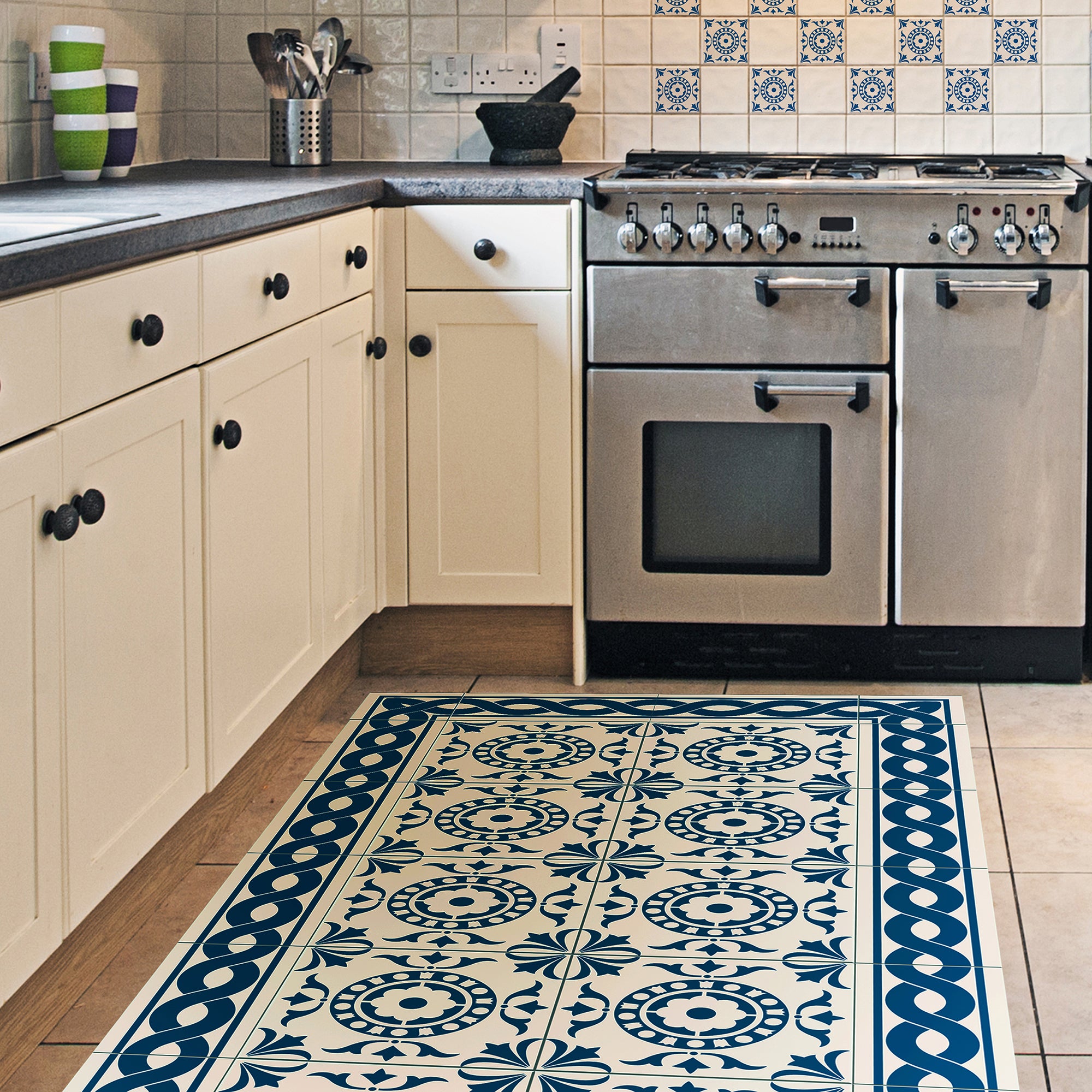 Tapetes de cocina de vinilo antideslizantes Azulejos Azules 60x300 cm
