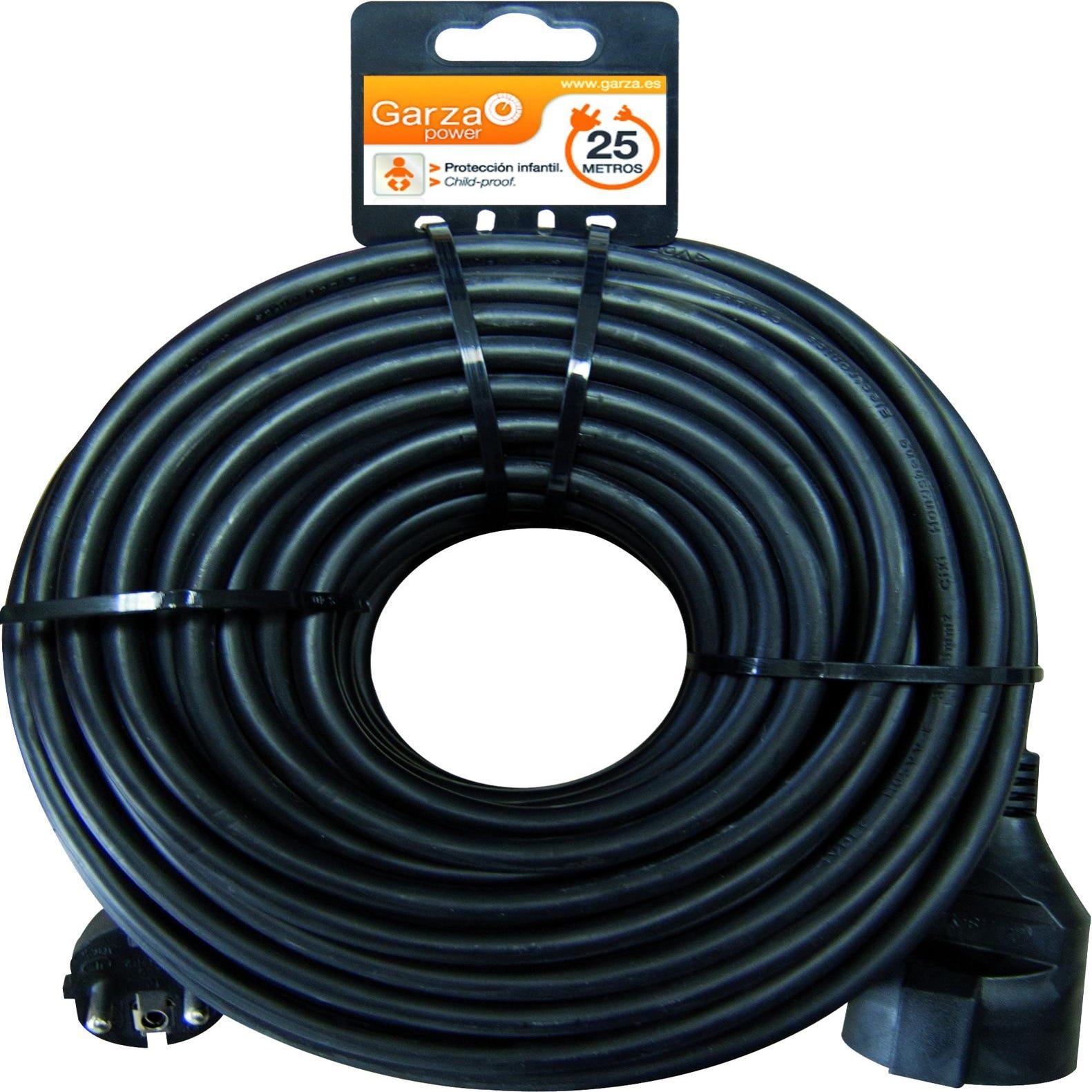 Garza - Cable alargador de corriente doméstico de 25 metros, negro