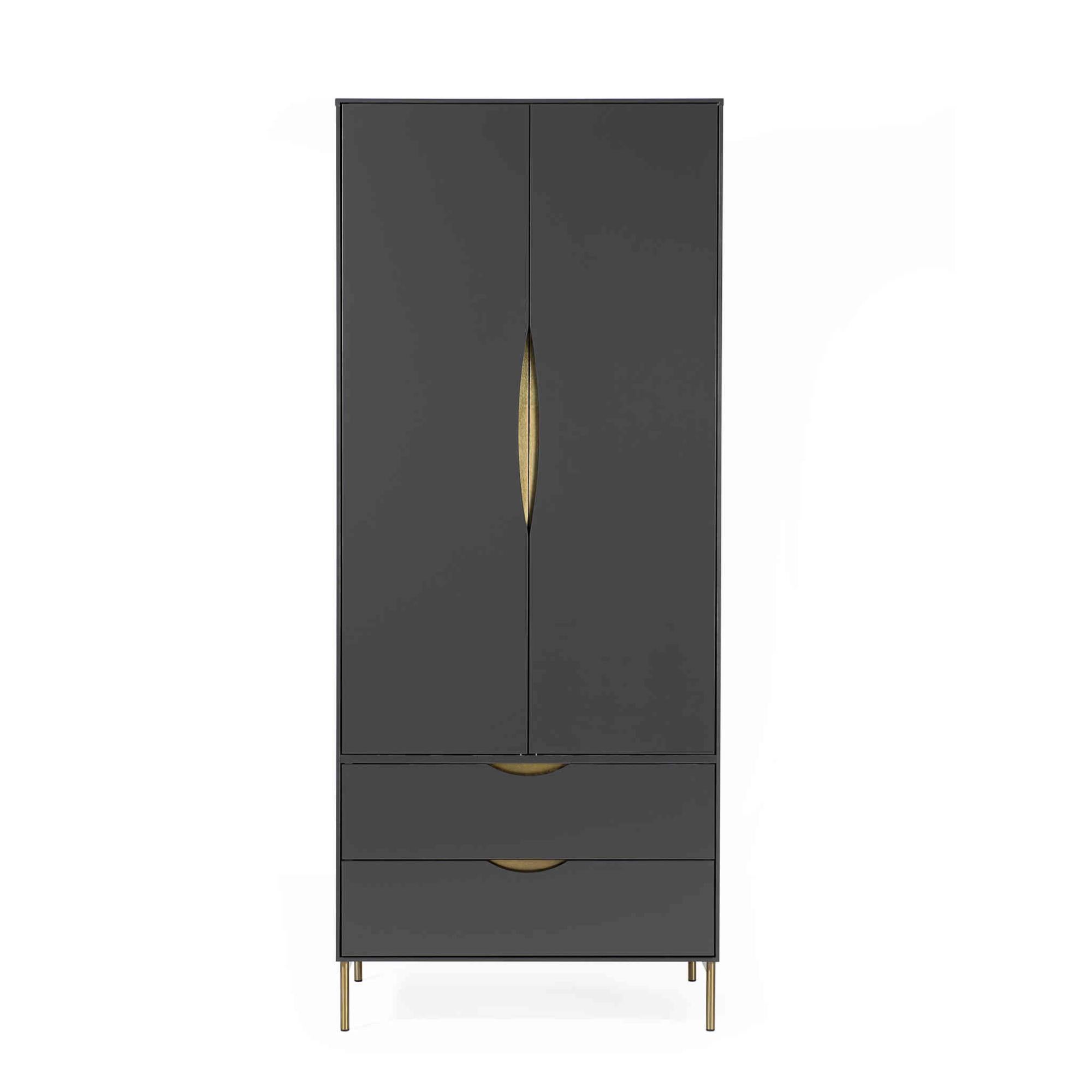 Armoire 2 portes 2 tiroirs en bois anthracite avec pieds en acier