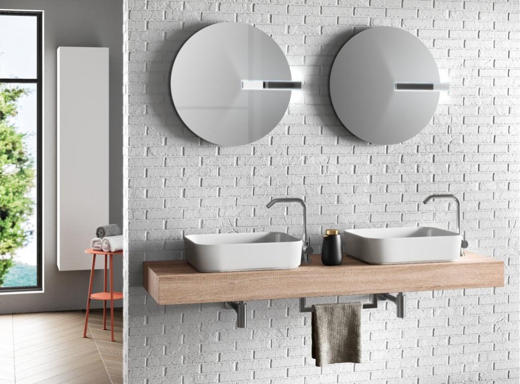 Ensemble meuble de salle de bain bois clair double vasque et miroirs à