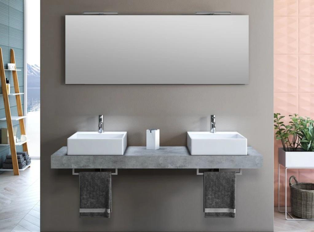 Ensemble meuble de salle de bain effet béton double vasque et miroir