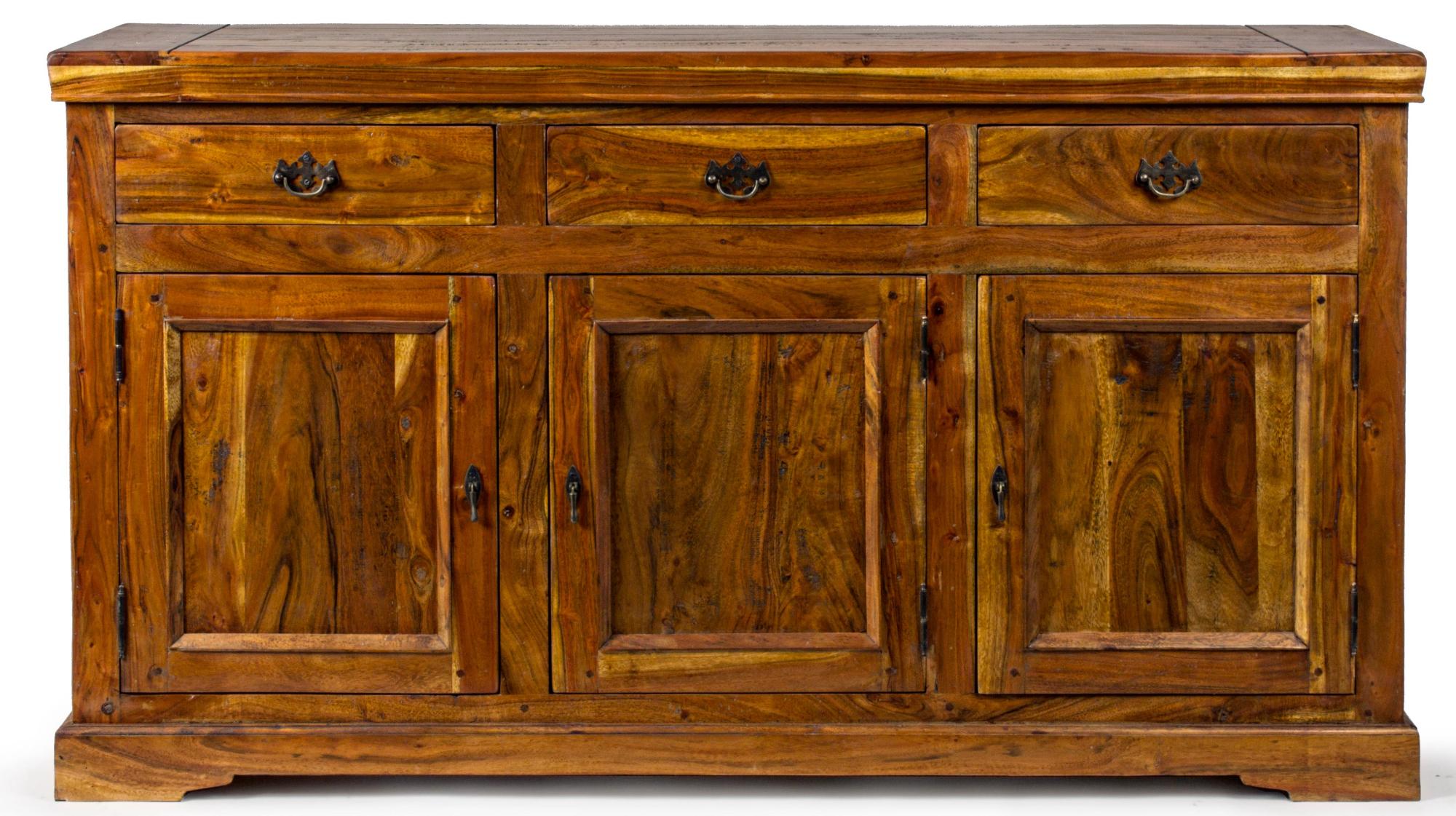 Buffet en bois d'acacia massif finition rustique marron 3 portes 3