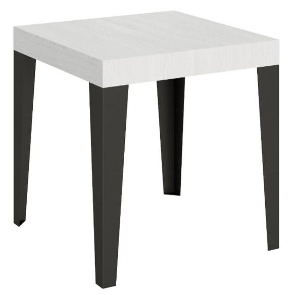 Petite table extensible carrée bois clair et pieds métal anthracite 90 à  246cm Konta