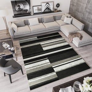 TAPISO Qmega Tappeto Salotto Soggiorno Moderno Grigio Scuro Geometrico  Linee Pelo Corto 200 x 300 cm