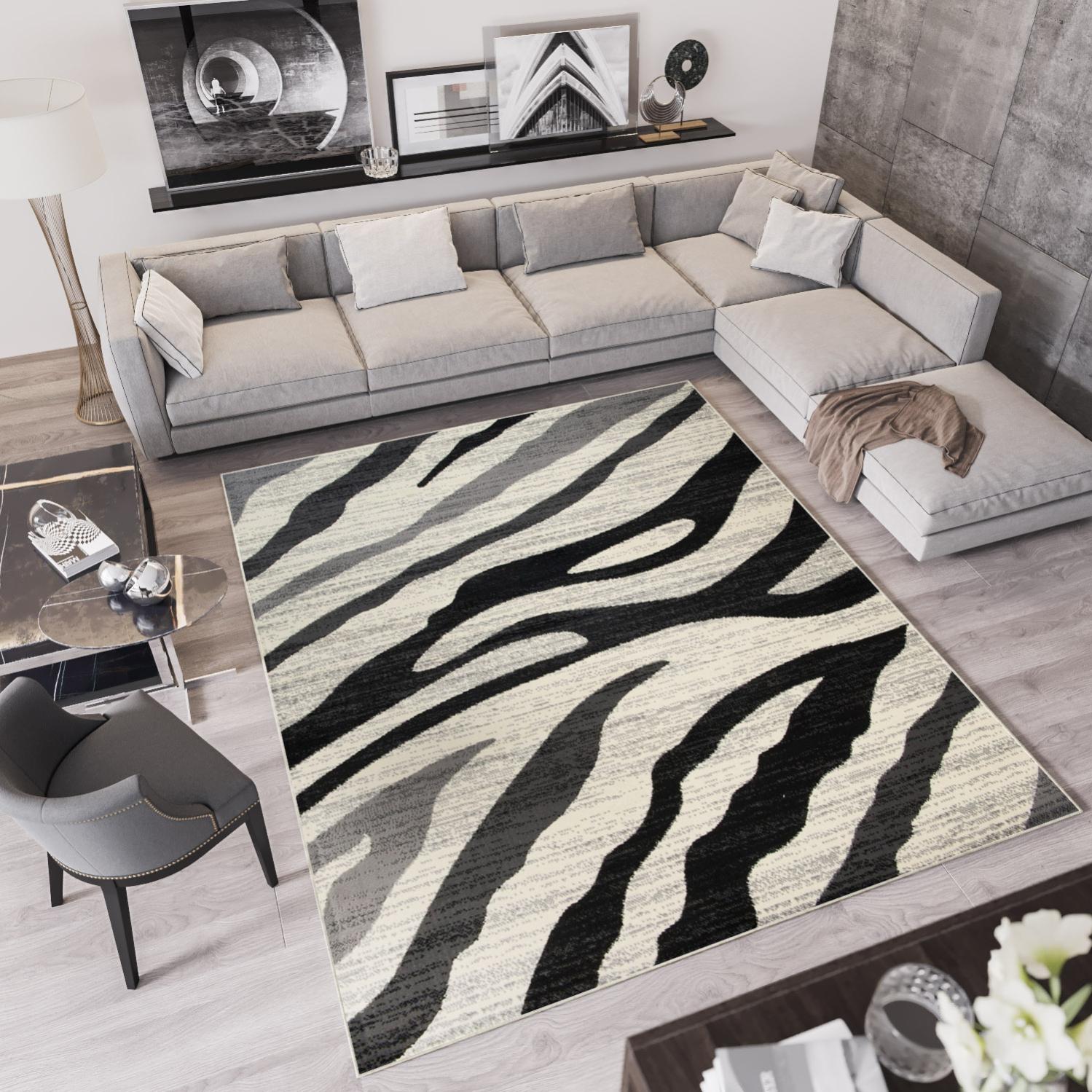 Tapiso qmega alfombra de salón crema gris negro abstracto moteada fina 250 x 350 cm