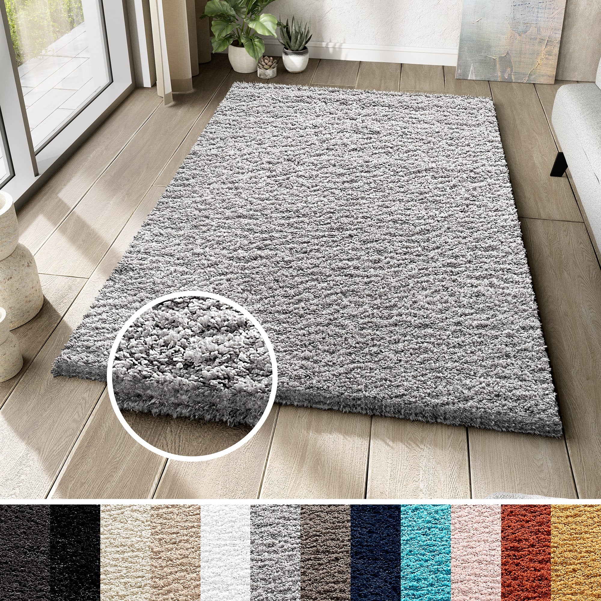Tapiso essence alfombra shaggy pelo largo moderno gris claro unicolor salón dormitorio niño suave oeko-tex 200 x 300 cm