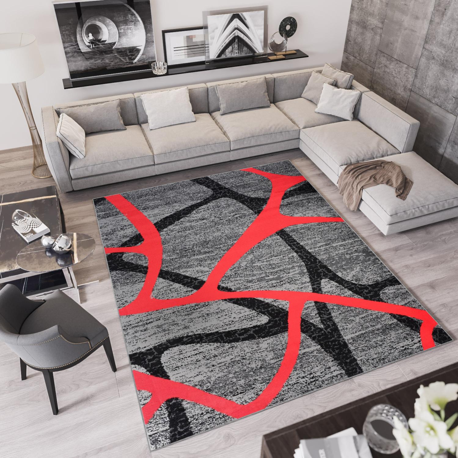 Tapiso qmega alfombra de salón gris rojo negro abstracto rama moteada fina 300 x 400 cm