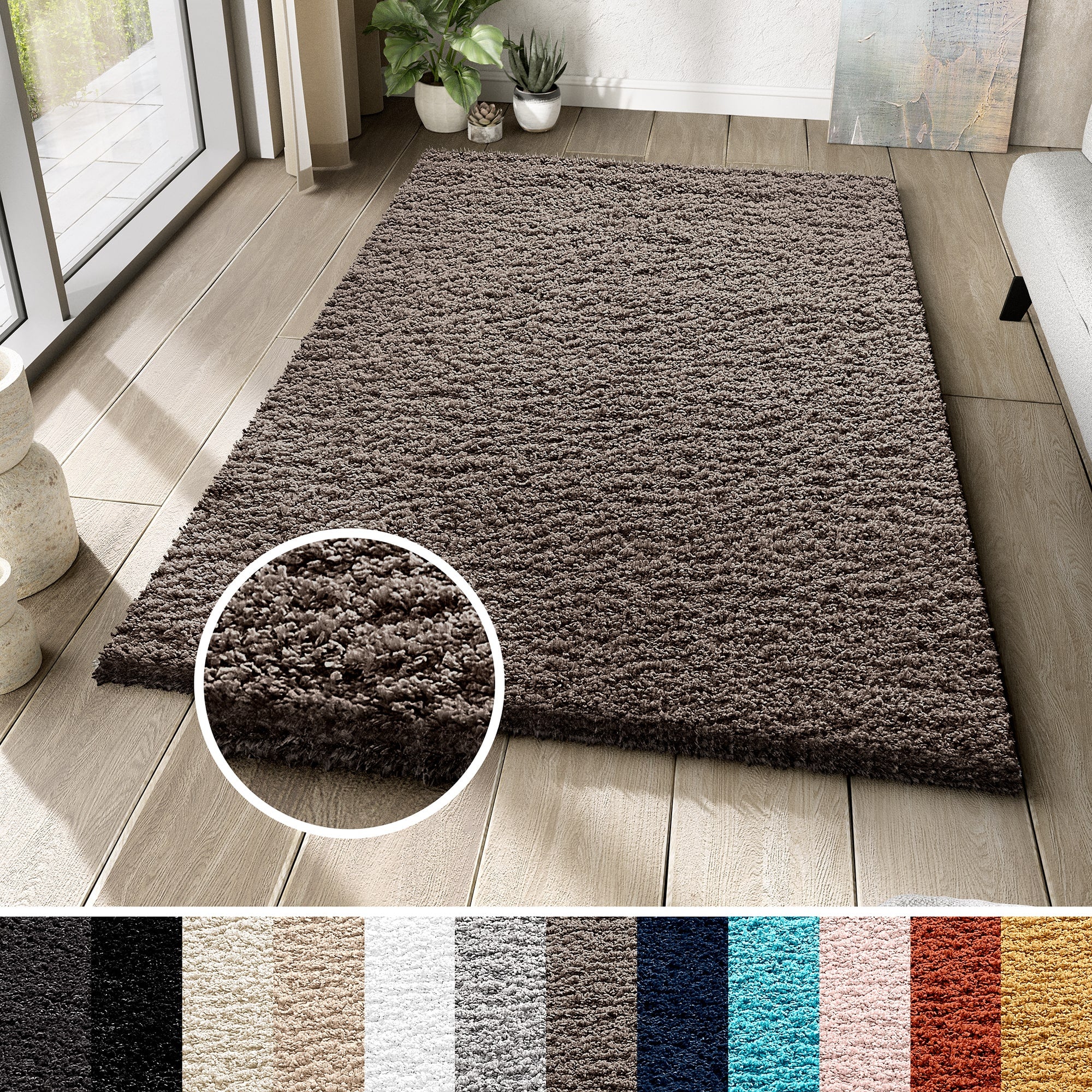 Tapiso essence alfombra shaggy pelo largo moderno gris marrón topo salón dormitorio niño suave oeko-tex 160 x 220 cm