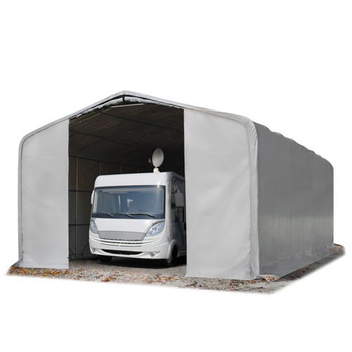 8x12 m, Tente garage de stockage, PVC 850, porte 4,0x3,6 m, gris