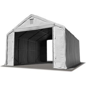 6x12 m, Tente garage de stockage, PRIMEtex 2300, porte 4,1x4,0 m, anti-feu,  gris, sans statique