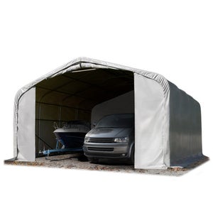 8x12 m, Tente garage de stockage, PVC 850, porte 4,0x3,6 m, gris, avec  statique (type de sol : béton)