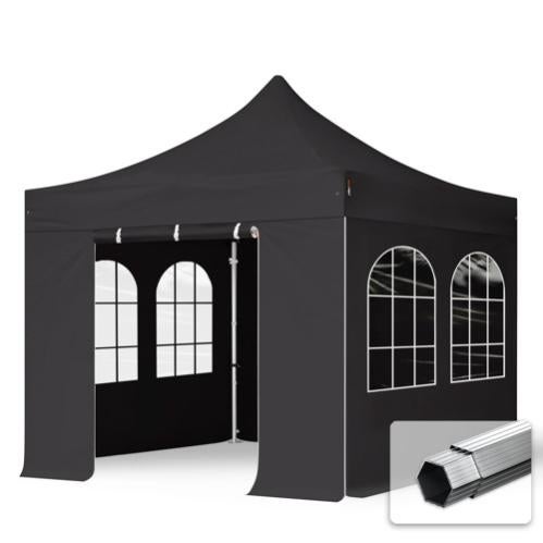 TOOLPORT Gazebo Pieghevole 3x3m Professional 40mm – Struttura In Alluminio, Telo PES 800 Impermeabile, Grigio Scuro
