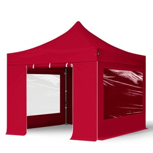 3x3m gazebo pieghevole con 4 laterali (finestre), PREMIUM acciaio, rosso