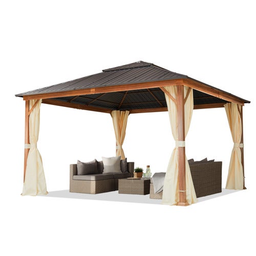 Gazebo da giardino Forest Superior crema, 4x4 m in look quercia