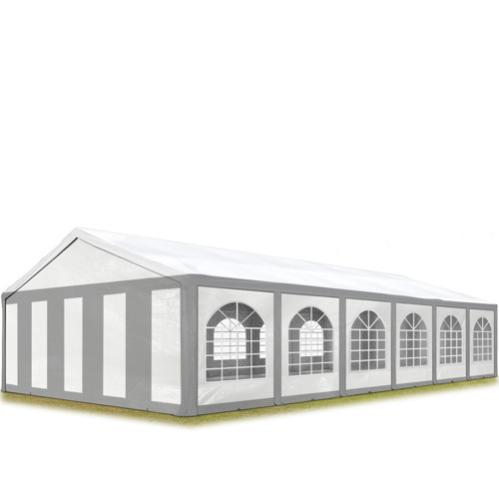 Tendone Per Feste Premium 6x12 M In PVC Blu/Bianco - 100% Impermeabile, Telaio In Acciaio Zincato, Con Pareti E Picchetti