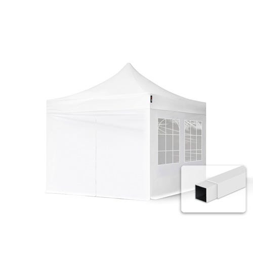 3x3 m Tonnelle Barnum Tente pliante Acier, PES 700, 4 côtés avec fenêtres,  blanc