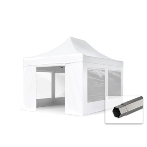 TOOLPORT 4x8m Gazebo Pieghevole PES 800 con Laterali (finestre panoramiche), Professional 50mm Alluminio, Bianco