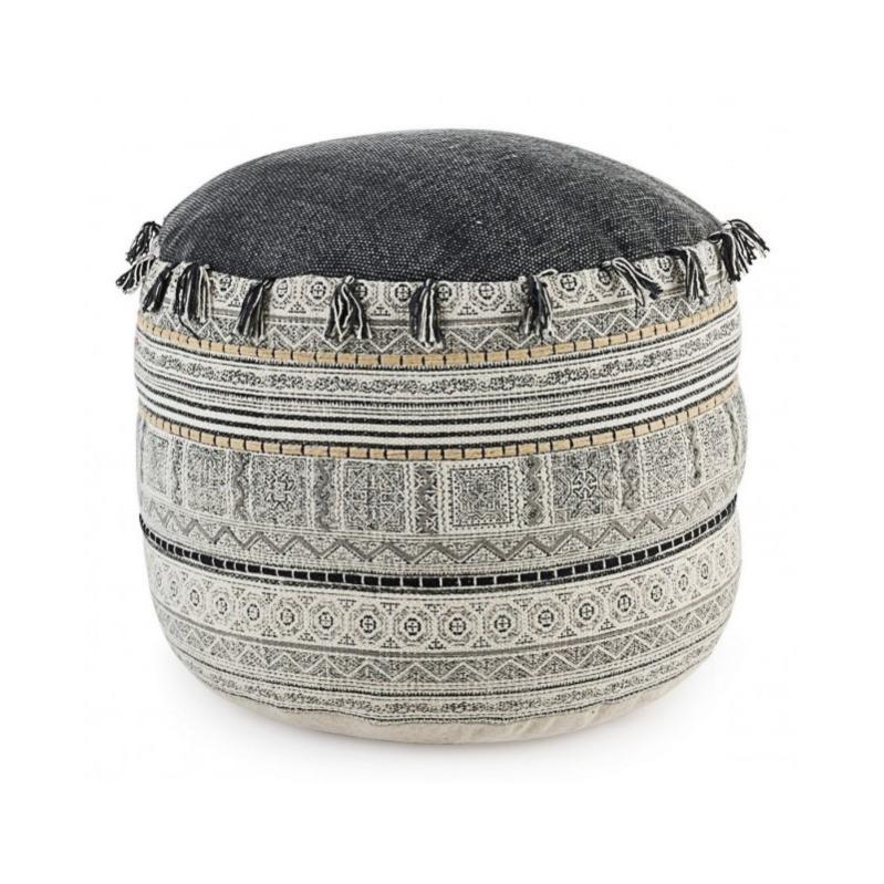 Pouf Indiano Patchwork Ricamato In Cotone - Copertura Ottomana Etnica 46x34 Cm (Diametro X Altezza) - Fatto A Mano Dal Rajasthan, Solo Rivestimento Con Cerniera