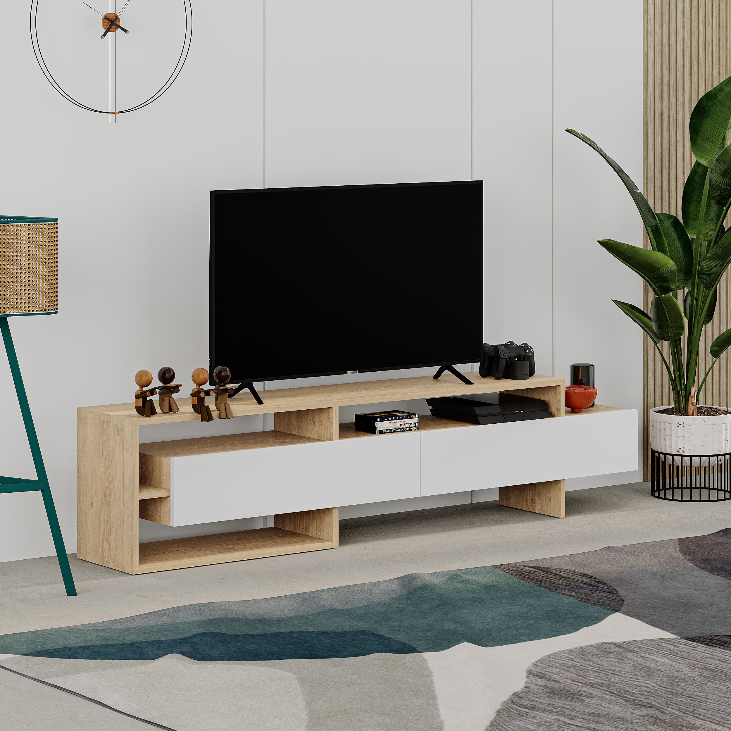 Mesa para TV de 120x40 cm fabricada en melamina con un acabado en color  safir Venprodin