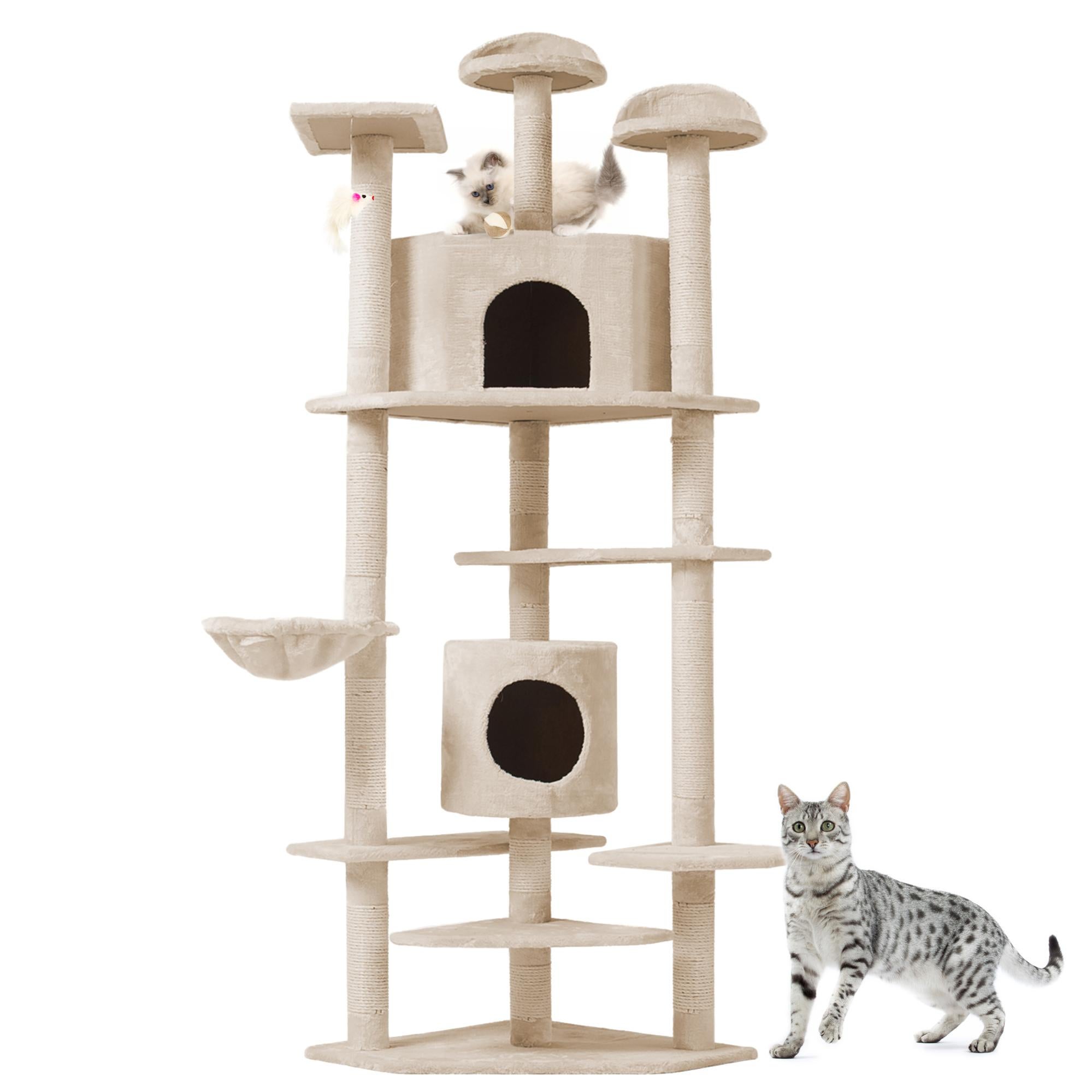 Albero Tiragraffi Per Gatti Con Cucce E Piattaforme - In Sisal Naturale, 170 Cm Di Altezza, Colore Beige