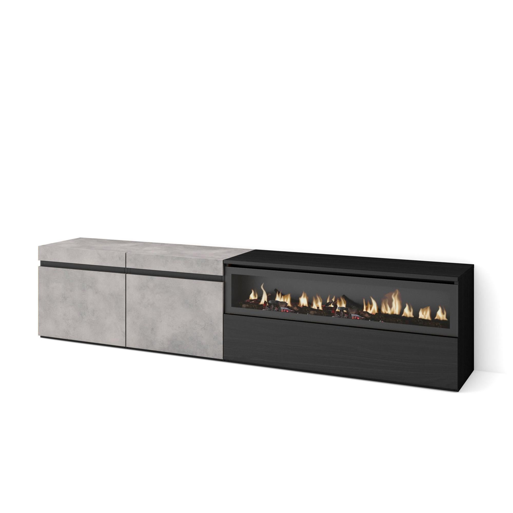 Mobile TV Soggiorno Skraut Home - Con Camino Elettrico LED, Bianco E Rovere, 200x45x35 Cm