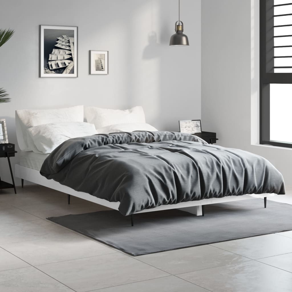 Maison Exclusive Estructura de cama madera contrachapada blanco brillo  120x190cm