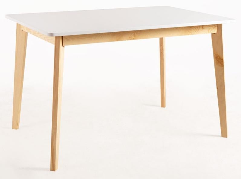Table de cuisine scandinave blanc brillant et pieds bois clair Epuria