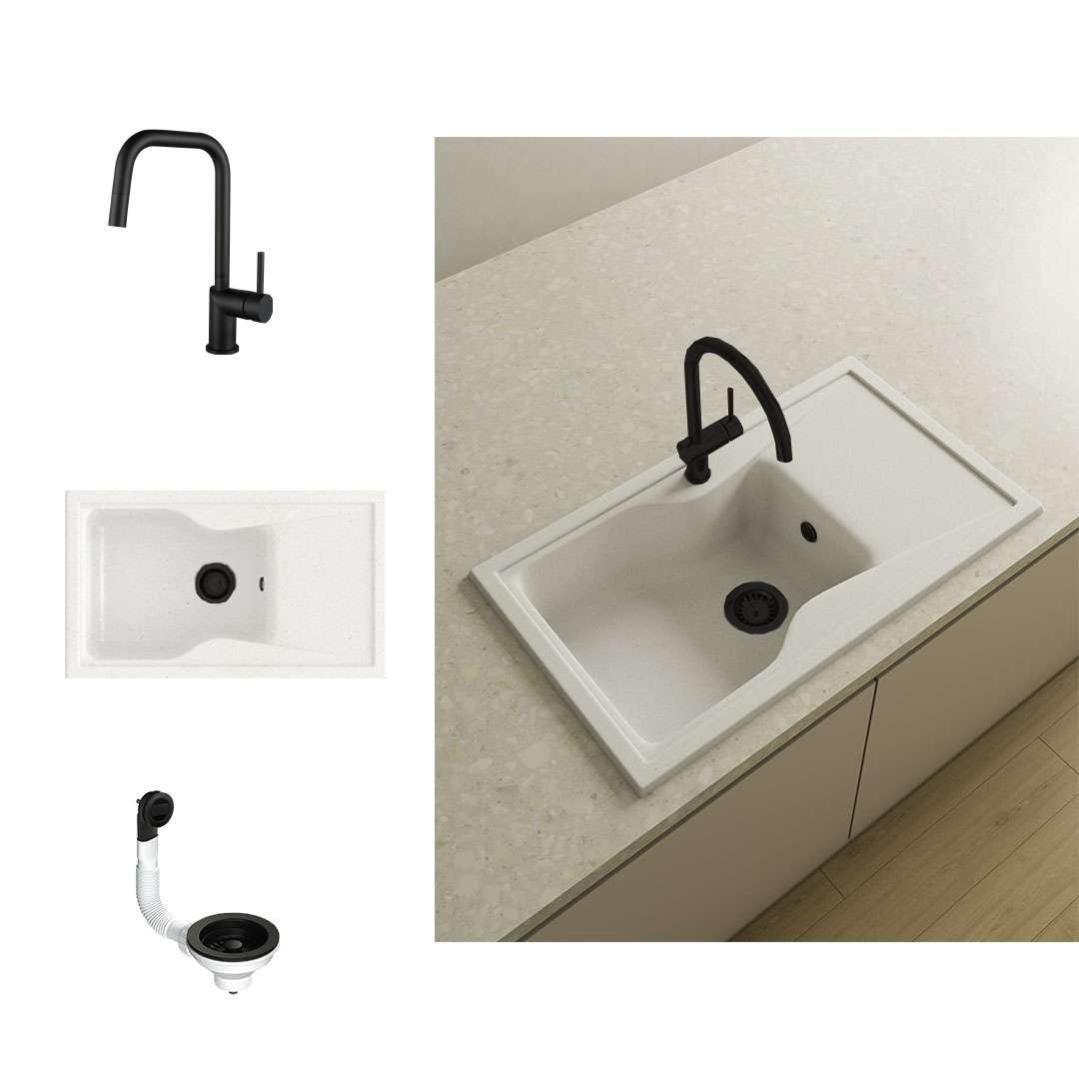 Pack Fregadero 1 cubeta con escurridor POALGI City Snow grifo