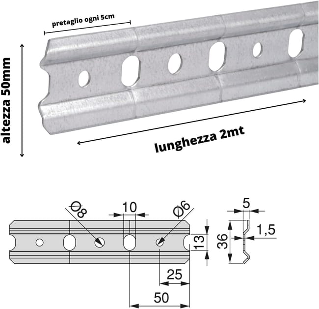 Barra Soporte Estanteria 2M H50mm Con Recortes Para Colgar Muebles Y Cocinas 1 barra Leroy Merlin